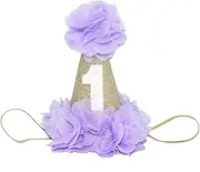 [Maticr] Sparkly Baby First Birthday Cone Hat with Blush Chiffon Embellished Flowers for Cake Smash