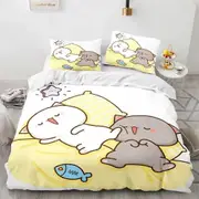 v535 Bed Sheets Cartoon Lovely Peach Cat Bedding Set,Duvet Cover Comforter Bed Set Quilt Cover Pillowcase,King Queen Twin Size Boys Girls Adults 3-Pie