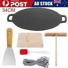 34cm Cast Iron Induction Crepes Pan Baking Cookie Pancake Pizza Bakeware Black