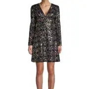 Aidan by Aidan Mattox Textured Sequin Cocktail Mini Dress L/S Vneck Party Event