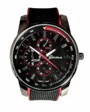 NEW Geneva 6994 Men's Black Textured Dial Decorative Chronograph Red/Black Watch