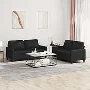 Generic 2 Piece Sofa Set with Cushions Black Faux Leather
