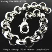 Bracelet Real 925 Sterling Silver Filled Solid 10mm Rolo Belcher Bangle 20cm