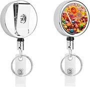 [WYUSPGK] Stainless Steel ID Clamp, Sweet Candies Print Durable Office ID Clamp Professional ID Clamp Polished ID Clamp, White
