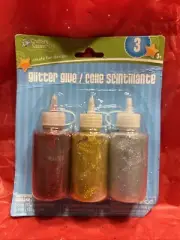 Crafter's Square Glitter Glue 3 Colors (Red, Gold, Silver). 1.8oz Bottles New.