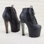 Voodoo 1005 Brush Metal Skull Stacked 7" High Heel Platform Boots IN HOUSE NY