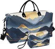 [ZRYSMY] Moutain Gold Landscape Duffel Bag for Traveling, Travel Bag Gym Bag, with Multiple Interior Pockets Shoulder Weekender Bag for Women Men with Toiletry Bag 20.5L x 1.9W x 13.8H, Multi-Colored