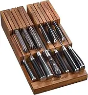 Flysclean Acacia Wood In-Drawer Knife Block, Drawer Organizer for Up to 12 Knives
