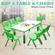 120x60cm Rectangle Green Children Kids Whiteboard Drawing Table 8 Green Chairs
