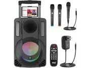 (NEW) PyleUsa 10’’ Portable PA & Karaoke Party System - Two Wireless Mic, Wired