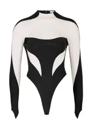 Mugler Black Panelled Stretch-jersey Bodysuit - 12 12