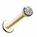 Ball CZ Monroe, Labret, Tragus, Chin Lip Stud Piercing Real 14K Yellow Gold 14g