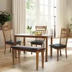 5 Pcs Dining Kitchen Set Rectangular Table 3 Warm Chairs and Bench, Medium Brown