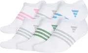 [adidas] Women's Superlite 3.0 No Show Athletic Socks (6-Pair) Low-Profile fit with targeted Padding and Arch Compression, White/Blue Burst/Clear Onix Grey, Medium