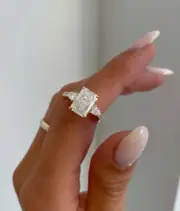 10X8MM Radiant Cut Moissanite Side Two Pears Three Stone 14k Gold Proposal Ring