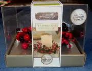 LED Cranberry Wreath with Flameless Candle Centerpiece - BATTERIES INCLUDED