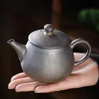 在飛比找ETMall東森購物網優惠-粗陶日式復古窯變鎏金鐵銹釉茶壺