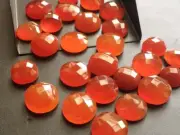 11-14mm Carnelian Orange Chalcedony Checker Cut Cabochons, Flat Back Round