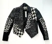 Alice + Olivia Small Harvey Cropped Tweed Leather Leopard Jacket Patchwork NWT