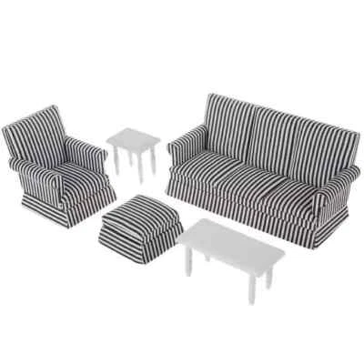 Miniature Striped Living Room 5 PCS Set Furniture Doll House Size 1:12 Scale