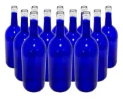 12-Cobalt Blue Bordeaux Flat Bottom 1.5 Ltr Glass Bottles-Beer or Wine Making