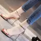 Jru 歐美高跟鞋 透明寬帶 性感 一字帶 明星同款 細跟 涼鞋 仙女風 夜場 5cm 8cm 百塔