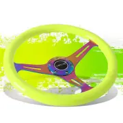 NRG ST-015MC-NYW 35CM NEOCHROME SPOKE NEON YELLOW WOOD GRAIN GRIP STEERING WHEEL