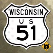 Wisconsin US Route 51 highway road sign shield 1949 Madison Stevens Point 12x12