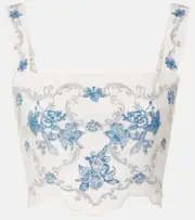 [Agua by Agua Bendita] Agua by Agua Bendita Luciana Gloriosa embroidered linen crop top UK 6 white