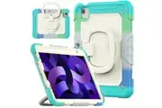 iPad Air 5th/4th Gen 10.9 inch Rotatable Handle Ring Folding Stand Case with Screen Protector-RainbowBlue