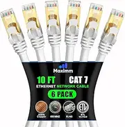 Cat 7 Ethernet Cable 10 ft - (6 Pack) High-Speed Cat7 Internet & Network LAN Patch Cables, RJ45 Connectors - Perfect for Gaming, Streaming, and More (White)