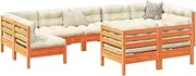 Patio Sets 9 Piece Garden Sofa Set with Cushions Wax Brown Solid Wood Pine