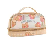 Pencil Case High Capacity Dust-proof Transparent Visible Cartoon Bear Bunny INS Double Layer Pencil Bag School Supplies-Yellow