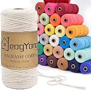 3mm Macrame Cord, Single Strand Macrame Cord 3mm x 109 Yards Thick String Macrame Yarn, Colored Natural Cotton Rope, Colorful Cotton Cord, Macramé Supplies for Wall Hanging Plant Hanger Crafts