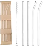 Reusable Glass Straws – Durable, Heat-Resistant Drinking Straws for Daily Use | Includes 2 Straight + 2 Bent Straws & 1 Cleaning Brush | Ideal for Smoothies, Juices, and Cold or Hot Beverages.