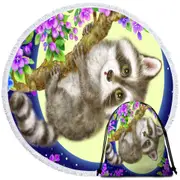 Wildlife Cute Animal Art Moonlight Raccoon Round Beach Towel