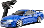 FLYCOLOR LD1899 1/18 RC Drift Car GTR R34 2.4GHz RWD with Gyroscope on-Road Alloy Body Shell Racing Cars Radio Control (Blue)