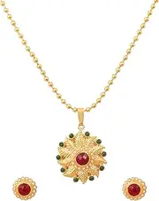 [Touchstone] Indian Bollywood Kundan Look Jewelry Pendant Set in Antique Gold Tone
