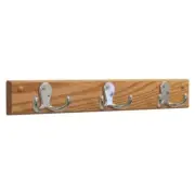 Wooden Mallet HSD3NLO 3 Double Prong Nickel Hook Rail & Coat Rack - Light Oak