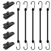 5 Pcs 12 Inch Bungee Cords with Hooks and 5 Tarp Clips for Bikes Cargo