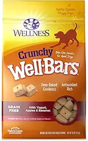 Wellness WellBars Natural Grain Free Crunchy Dog Treats, Yogurt, Apples & Banana, 45-Ounce Bag