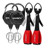 Fly Fishing Knot Tying 2sets Black Knot Tool(Red Grip) & Carabiner Zinger