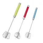 Stainless Steel Semi-automatic Egg Whisk - 3PCS Hand Push Rotary Whisk Blende...