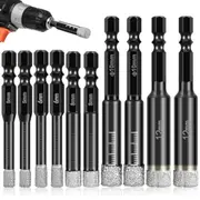 10Pcs Dry Diamond Drill Bits Set,3/16Inch 1/4Inch 5/16Inch 3/8Inch 1/2Inch for Ceramic Marble Glass,Not for Wood