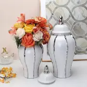 2 piece Ceramic Ginger Jars with Lid Storage Home Desk Flower Vase
