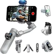 Gimbal Stabilizer for Smartphone AI Tracking (No App) 3-Axis Gimbal with OLED Display/Built-in Light Stabilizer for iPhone and Android, AOCHUAN X Pro Grey AI Version