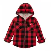 Girls Plaid Flannel Jacket Sherpa Fleece Lined Zip Up Winter Large Red/Black