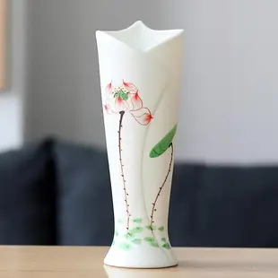 陶瓷花瓶手繪荷花供佛插花瓶白瓷家用臥室觀音玉凈瓶桌面水培擺件