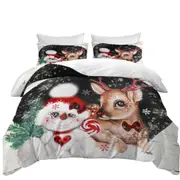 Adorable Christmas Reindeer and Snowman Quilt Cover