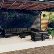 12 Piece Garden Lounge Set with Cushions Black Pinewood vidaXL